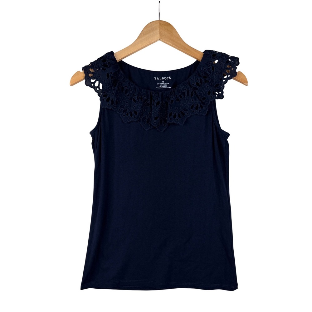 Talbots Embroidered Neck Detail Sleeveless Blouse size XS Blue‎